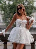 Cute A Line Strapless Corset 3D Floral Tulle Short Homecoming Dress Birthday Dress HZ1023