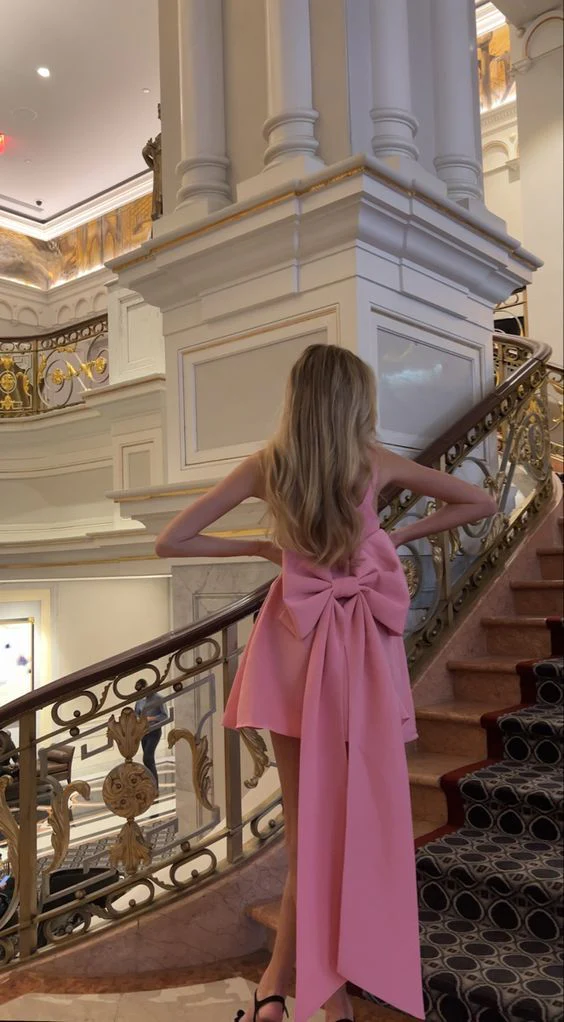 Pink Homecoming Dresses Short Party Gowns Homecoming Dress With Bowknot HZ1023