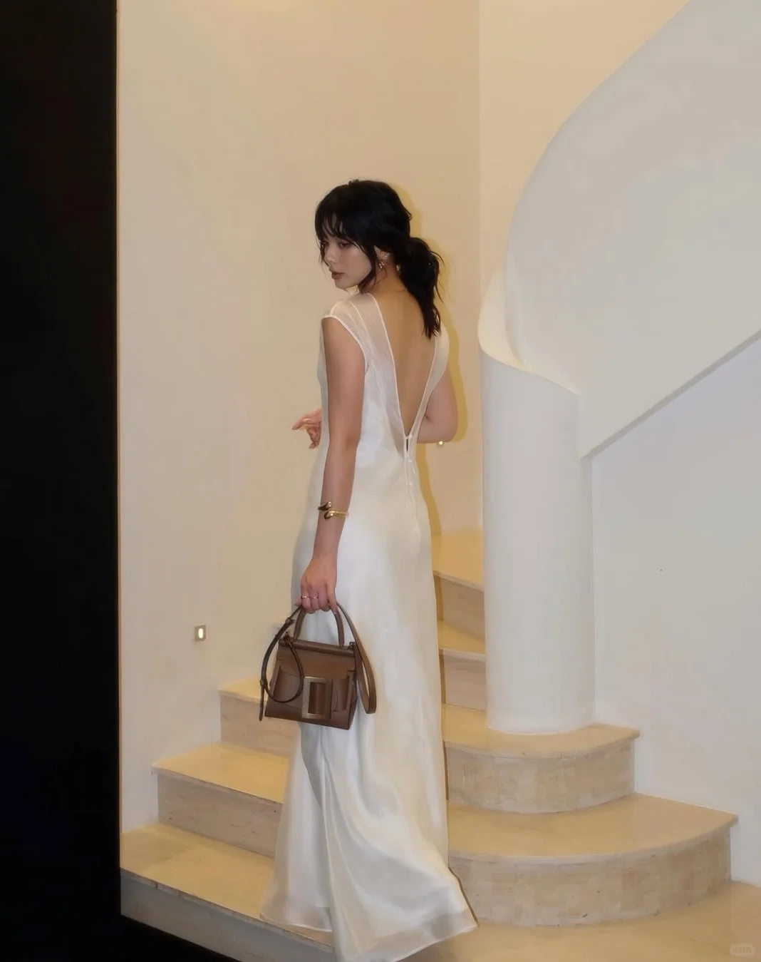 Backless Elegant A Line Spaghetti Strap Chiffon Satin Party Dress Evening Dress HZ1023