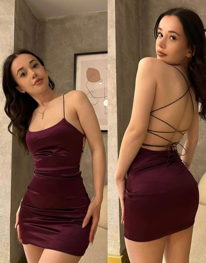 Sexy Burgundy Sheath Spaghetti Strap Satin Short Cocktail Dress Homecoming Dress HZ1023