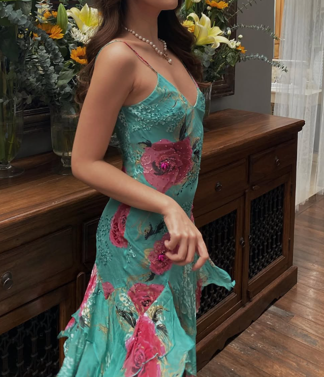 Vintage Mermaid Spaghetti Strap Ruffle Beaded Chiffon Evening Dress Outfits HZ1023