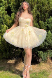 A Line Short Floral Embroidery Homecoming Dress HZ1023