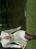 Apricot Backless A Line Long Sleeve Satin Homecoming Dress Cocktail Dress Outfits HZ1023