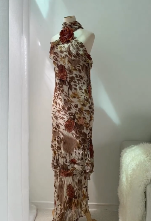 Vintage Sheath Halter Chiffon Prom Dress Evening Dress HZ1023