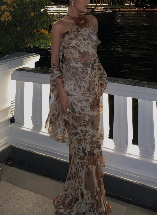 Vintage Sheath Halter Chiffon Prom Dress Evening Dress HZ1023