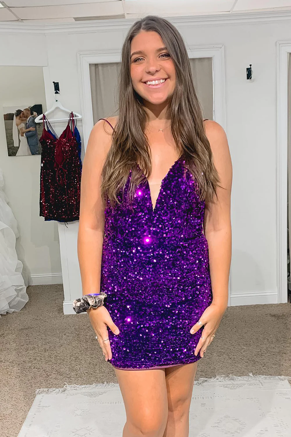 Sheath Royal Blue Sequins Short Homecoming Dress with Criss Cross Back HZ1023