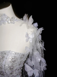 Purple Butterfly A Line Strapless Sequin Tulle Long Prom Dress Party Dress HZ1023