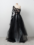 Black One Shoulder Tulle Long Prom Dress Evening Dress HZ1023