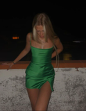 Elegant Green Satin Short Homecoming Dress HZ1023