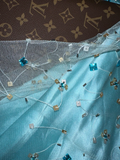 Stunning A Line Sweetheart Neck Beaded Blue Tulle Satin Party Dress Wedding Guest Dress HZ1023