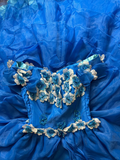 Royal Blue Ball Gown Off the Shoulder Floral Layered Organza Long Prom Dress Evening Dress HZ1023