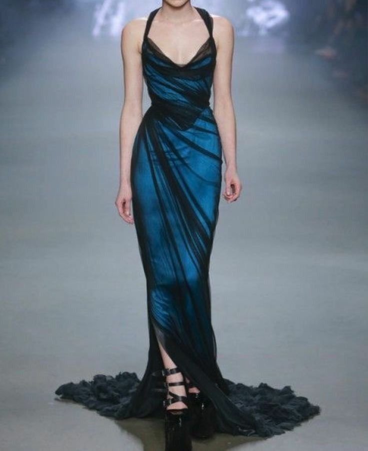 Mermaid Halter Black Tulle Blue Satin Prom Dress Party Dress HZ1023