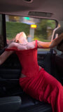 Two Piece Sheath Spaghetti Strap Burgundy Satin Party Dress Evening Dress HZ1023