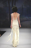 Vintage A Line Small Flying Sleeves Lace Satin Long Evening Dress Party Dress HZ1023
