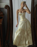 Vintage Ball Gown Sweetheart Neck Corset Floral Satin Prom Dress Party Dress HZ1023