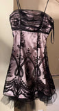 A Line Spaghetti Strap Black Applique Tulle Pink Satin Homecoming Dress Cocktail Dress HZ1023