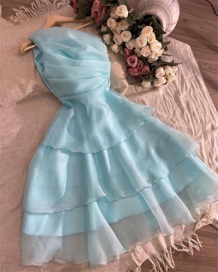 Blue A Line One Shoulder Tiered Organza Short Homecoming Dress Outfits HZ1023