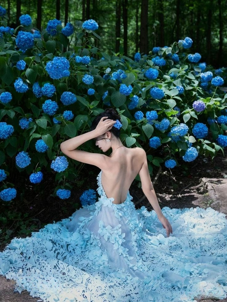 Blue A Line Spaghetti Strap Paper Cut Hollow Satin Open Back Long Party Dress Evening Dress HZ1023