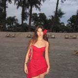 Red A Line Spaghetti Strap Sequin Tulle Short Homecoming Dress Vacation Dress HZ1023