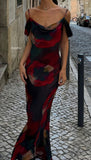 Sexy Print Floral Mermaid Spaghetti Strap Chiffon Date Dress Prom Dress Evening Dress Outfits HZ1023