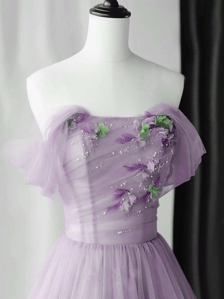 A-line Off-the-shoulder Appliques Tulle Long Evening Dress Prom Dress HZ1023