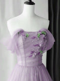 A-line Off-the-shoulder Appliques Tulle Long Evening Dress Prom Dress HZ1023