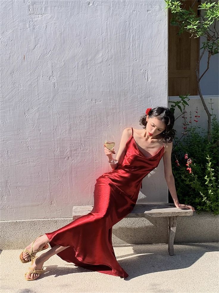 Simple Burgundy Sheath Spaghetti Strap Satin Party Dress Evening Dress HZ1023