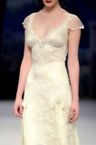 Vintage A Line Small Flying Sleeves Lace Satin Long Evening Dress Party Dress HZ1023