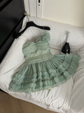 Flowy A Line Strapless Layered Green Chiffon Short Homecoming Dress Cocktail Dress HZ1023