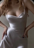 White Simple A Line Spaghetti Strap Satin Homecoming Dress Party Dress HZ1023