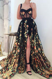 Simple Long Prom Dresses Lace Cheap Slit Party Gowns Evening Dress HZ1023