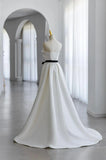 White A Line Strapless Sequins Satin Prom Dress Formal Evening Dress HZ1023