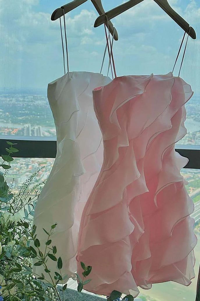 Black A Line Spaghetti Strap Layered Chiffon Short Homecoming Dress Cocktail Dress HZ1023