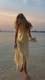 Yellow Mermaid Halter Two Piece Satin Prom Dress Evening Dress HZ1023