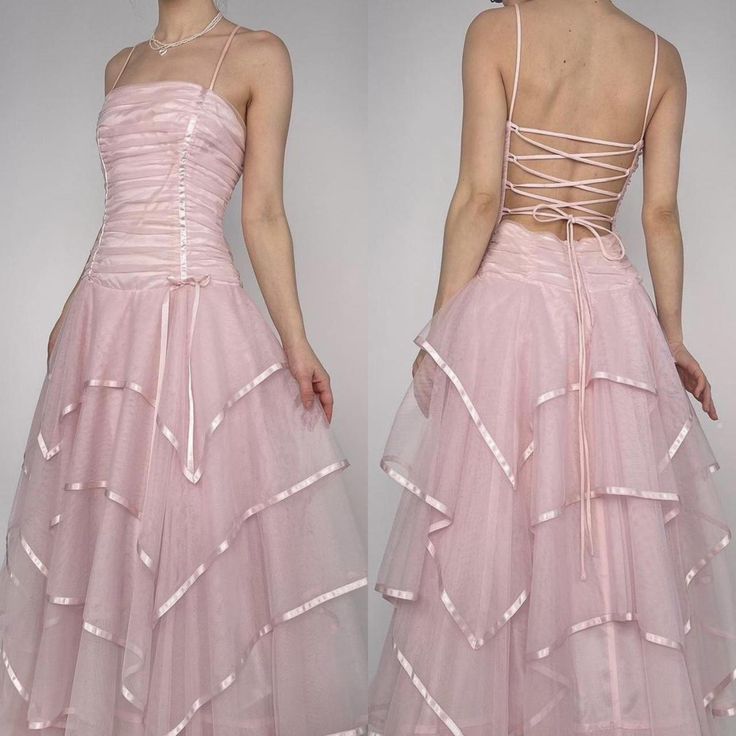 Pink Vintage A Line Spaghetti Straps Layered Tulle Prom Dress Party Dress HZ1023