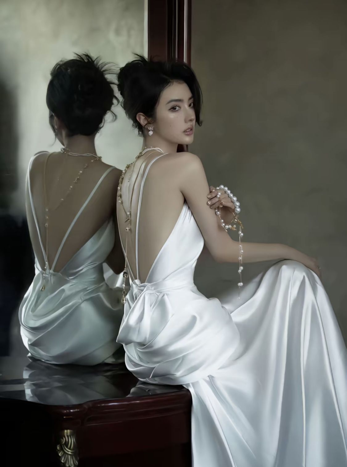 Simple White Mermaid Spaghetti Strap Satin Open Back Prom Dress Party Dress HZ1023