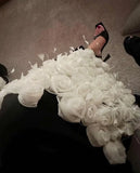 Elegant Sheath Long Sleeve 3D Floral Satin Long Prom Dress Evening Dress HZ1023