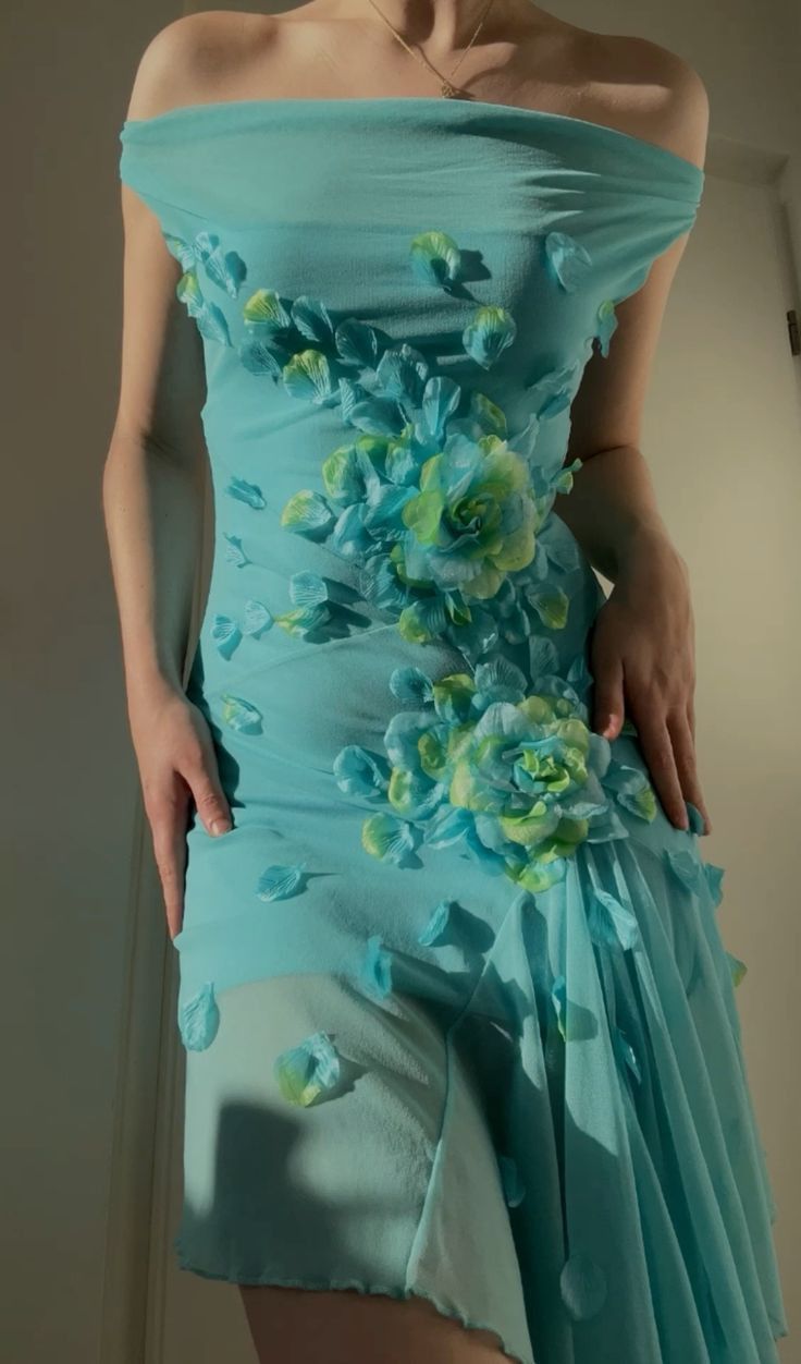 Cute A Line Off the Shoulder Flower Blue Chiffon Short Party Dress Birthday Dress HZ1023