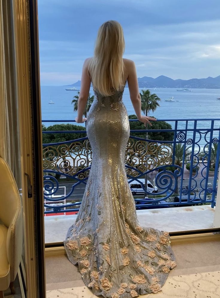 Blue Mermaid Sweetheart Neck Floral Sequin Prom Dress Party Dress HZ1023