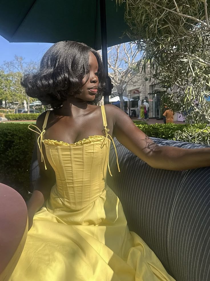 Yellow A Line Spaghetti Strap Corset Satin Long Prom Dress Evening Dress HZ1023