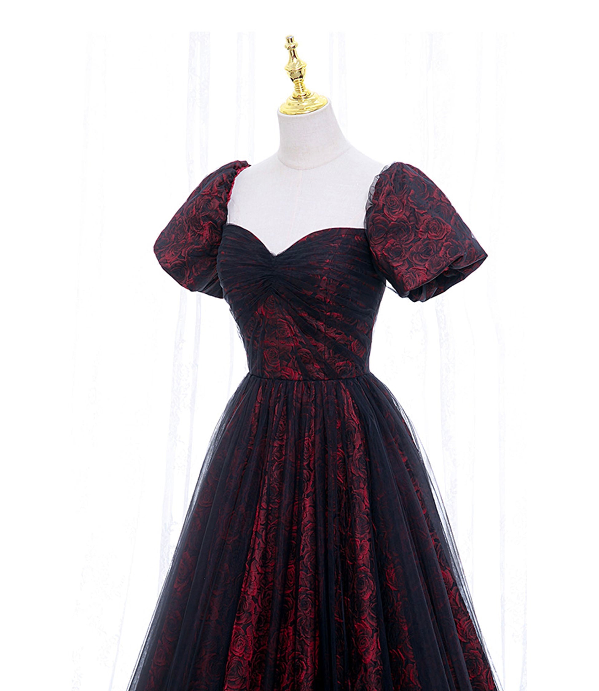A-line Black Tulle Long Prom Dress Evening Dress HZ1023