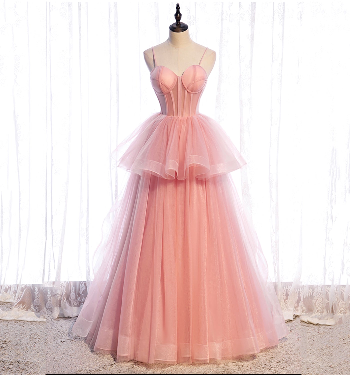 A Line Spaghetti Strap Tulle Prom Dress Evening Dress Seep Train HZ1023