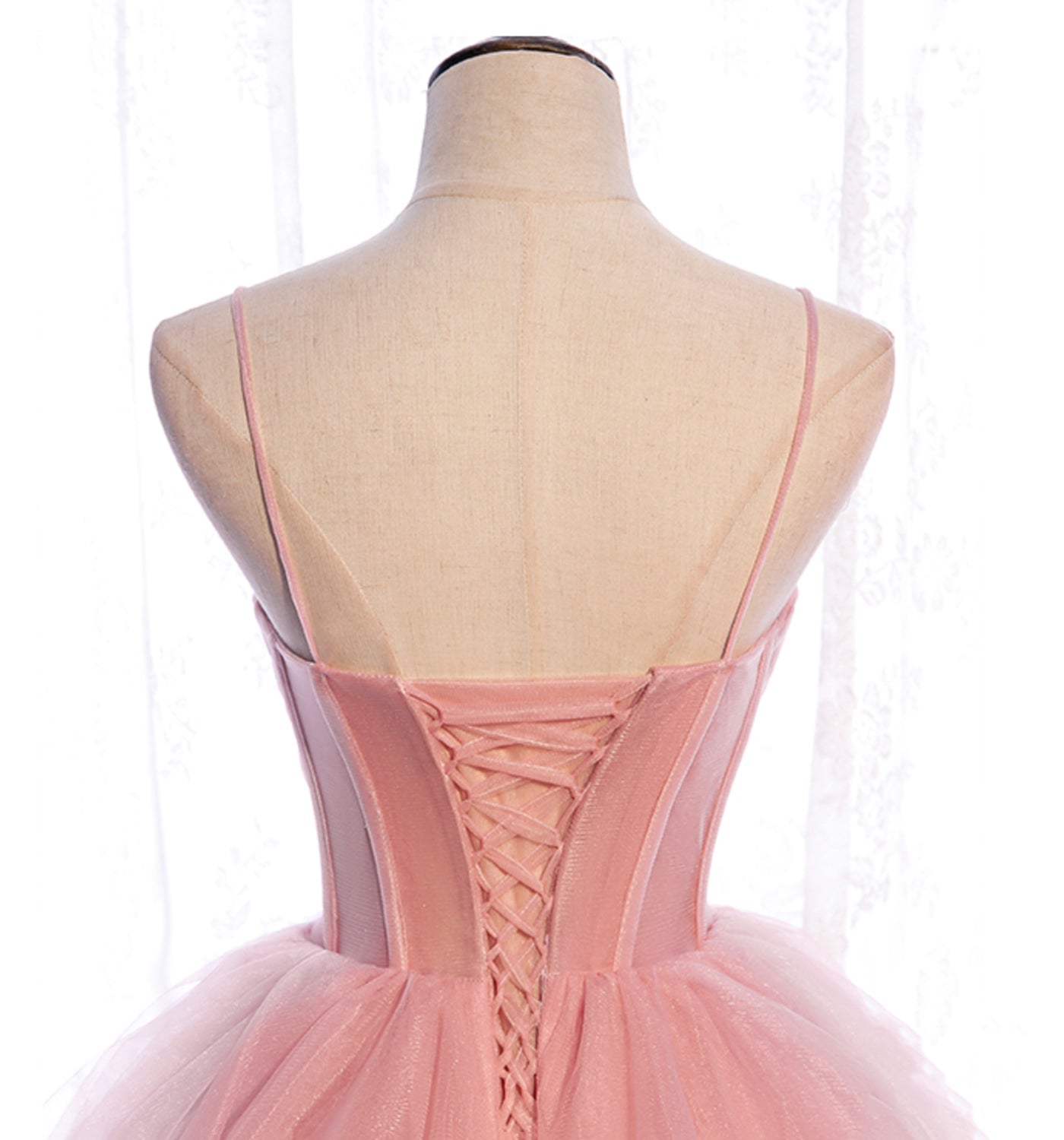 A Line Spaghetti Strap Tulle Prom Dress Evening Dress Seep Train HZ1023
