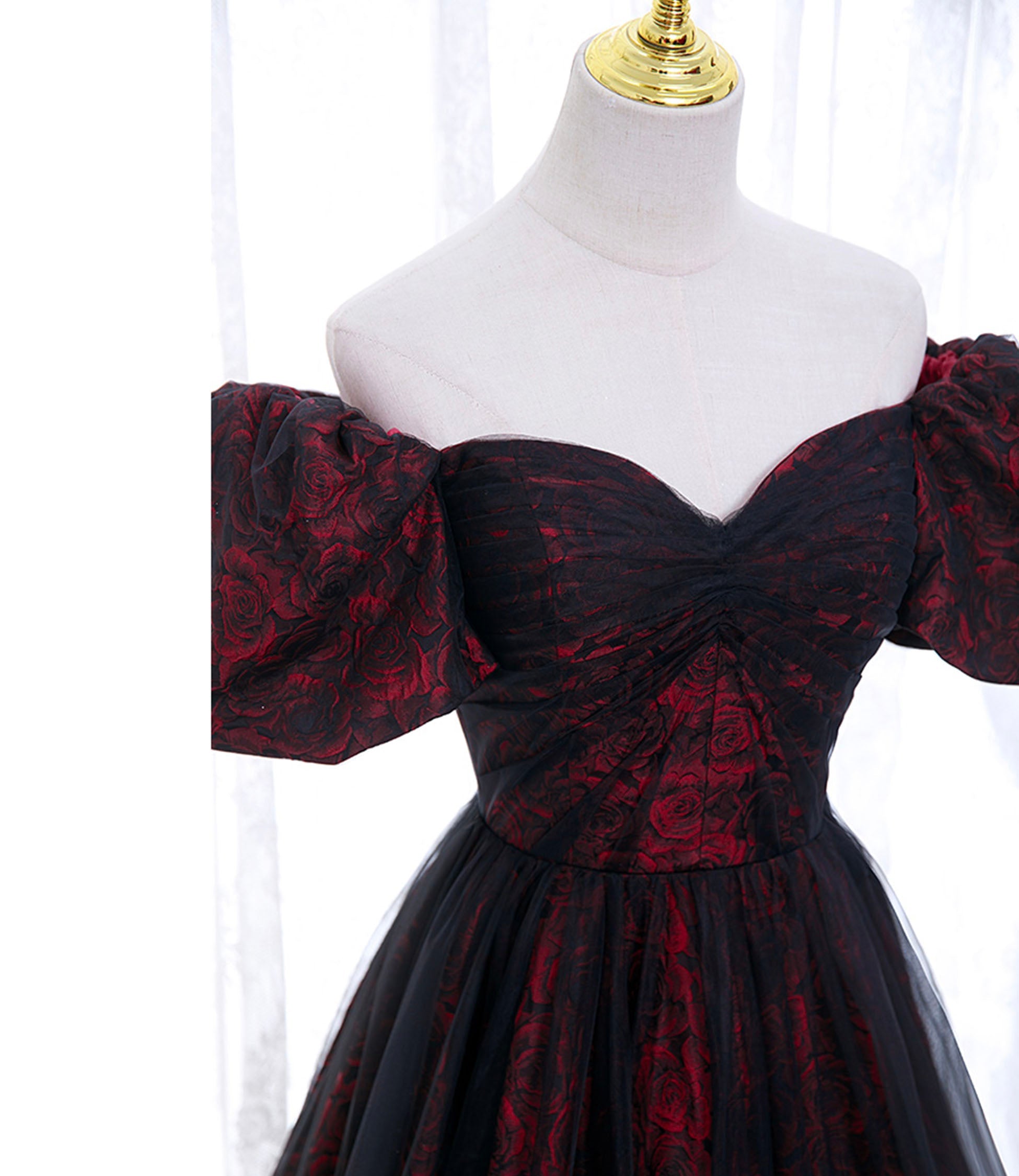 A-line Black Tulle Long Prom Dress Evening Dress HZ1023