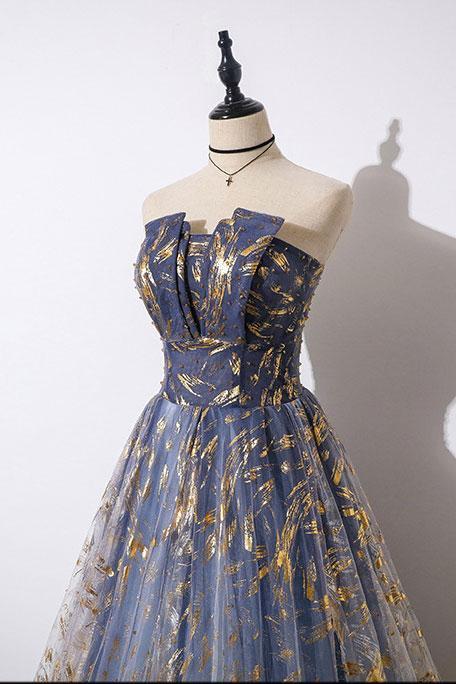Unique A Line Strapless Ombre Long Prom Dress Stunning Party Dresses HZ1023