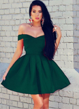 Short Satin Off Shoulder emerald green Homecoming Dress HZ1023