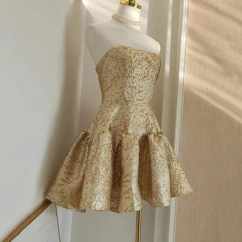 Cute A Line Strapless Satin Short Homecoming Dress Birthday Dress HZ1023