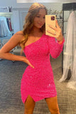 Sparkel Hot Pink Sequins Bodycon Homecoming Dress HZ1023