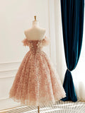 Cute A Line Off the Shoulder Appliques Tulle Short Prom Dress Homecoming Dress HZ1023
