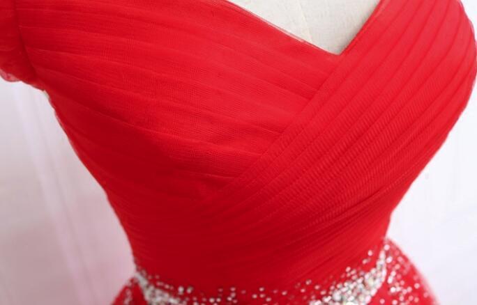 Beautiful Red Tulle Off Shoulder Long Formal Gown Red Sweet 16 Dresses HZ1023